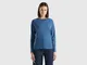 Benetton, T-shirt Manica Lunga In Cotone Leggero, Avio, Donna