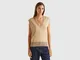 Benetton, Maglia Fluida Con Scollo A V E Lacetti, Beige, Donna