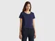 Benetton, T-shirt A Manica Corta Con Spacco, Blu Scuro, Donna