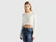 Benetton, Maglia Cropped A Trecce, Bianco Panna, Donna