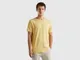 Benetton, T-shirt Giallo Pastello In Cotone Fiammato, Giallo, Uomo