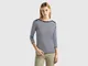 Benetton Online exclusive, T-shirt Manica 3/4 A Righe In Puro Cotone, Blu Scuro, Donna