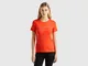 Benetton, T-shirt 100% Cotone Con Stampa Logo Glitter, Rosso, Donna