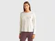 Benetton, T-shirt Con Ricamo In Misto Viscosa, Bianco Panna, Donna