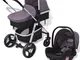 vidaXL Passeggino 3 in 1 in Alluminio Grigio e Nero