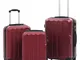 vidaXL Set Trolley a Custodia Rigida 3 pz Rosso Vino in ABS