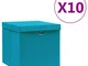 vidaXL Contenitori con Coperchi 10 pz 28x28x28 cm Azzurro