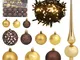 vidaXL Set Natale con 120 Palline Punta e 300 Luci LED Oro e Bronzo