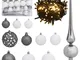 vidaXL Set Natale con 61 Palline Punta e 150 Luci LED Bianco e Grigio