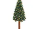 vidaXL Albero di Natale Sottile con LED Legno Vero Pigne Verde 150 cm
