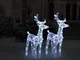 vidaXL Renne di Natale 2 pz Bianco Freddo 80 LED in Acrilico