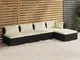 vidaXL Set Divani da Giardino 5 pz con Cuscini in Polyrattan Nero