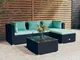 vidaXL Set Divani da Giardino 5 pz con Cuscini in Polyrattan Nero