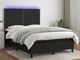 vidaXL Letto a Molle con Materasso e LED Nero 140x200 cm in Tessuto