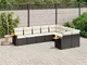 vidaXL Set Divani da Giardino 9 pz con Cuscini Nero in Polyrattan