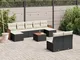 vidaXL Set Divani da Giardino 10pz con Cuscini in Polyrattan Nero