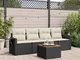 vidaXL Set Divani da Giardino 5 pz con Cuscini in Polyrattan Nero