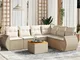 vidaXL Set Divani da Giardino 7 pz con Cuscini Beige in Polyrattan