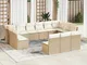 vidaXL Set Divano da Giardino 13 pz con Cuscini Beige in Polyrattan