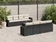 vidaXL Set Divani da Giardino 9 pz con Cuscini Nero in Polyrattan