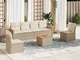 vidaXL Set Divani da Giardino 7 pz con Cuscini Beige in Polyrattan