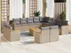 vidaXL Set Divani da Giardino 14pz con Cuscini in Polyrattan Beige