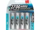 Blister 4 X Accu, AA, 2700mAh AA / HR6 Nichel-Metallo Idruro (NiMH)