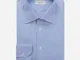 Camicia righe azzurro 100% puro cotone popeline giza 87, collo stile semifrancese