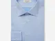 Camicia tinta unita azzurro 100% cotone wrinkle free twill doppio ritorto, collo stile ita...