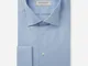 Camicia tinta unita azzurro 100% cotone wrinkle free oxford doppio ritorto, collo stile se...