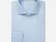 Camicia tinta unita azzurro cotone stretch twill, collo stile francese punte corte