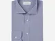 Camicia righe blu 100% puro cotone popeline, collo stile francese punte corte