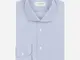 Camicia righe azzurro 100% puro cotone twill, collo stile francese alto due bottoni