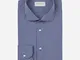 Camicia righe blu stretch popeline, collo stile collo francese aggiornato a punte corte