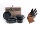 Kit 'Chef' di Pentole in alluminio antiaderente Al-Black per induzione + Ceppo coltelli Mo...