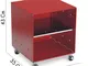 Comodino QBO11 Modulo Base Rosso 35x35x35 Con Ripiano Zincato e Ruote