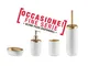 Set da bagno 4 pezzi in resina colore Bianco oro -Basic portasapone. bicchiere, dispenser...