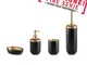 Set da bagno 4 pezzi in resina colore NERO-ORO portasapone. bicchiere, dispenser e portasc...