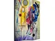 Separé Bifacciale artistico su tela 135x3,2xh176 cm Kandinski Giallo Rosso Blu in legno mu...