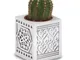Vaso in argento con pianta decoro maioliche esagoni Argento dimensioni 6,5x6,5xh 8 cm - co...