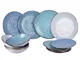 Servizio piatti da 12 pezzi BAKU OCEAN in Gres Multicolor dipinto a mano 4 posti tavola di...