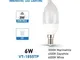 LAMPADA LAMPADINA LED V-TAC 6W 6 WATT LUCE FREDDO FIAMMA OPACA CANDELA E14