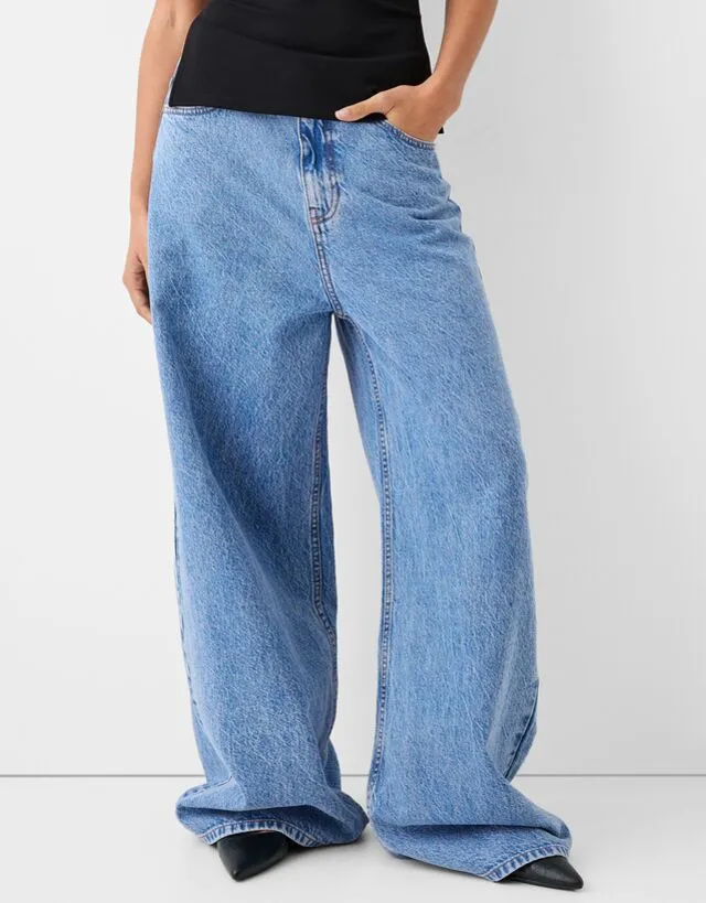 Bershka Jeans Mega Baggy Donna 46 (Eu 42) Azzurro Lavato