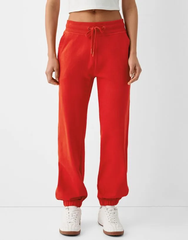 Bershka Pantaloni Jogger In Felpa Donna Xs Rosso