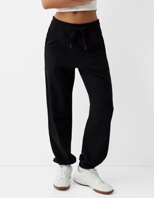 Bershka Pantaloni Jogger In Felpa Donna M Nero