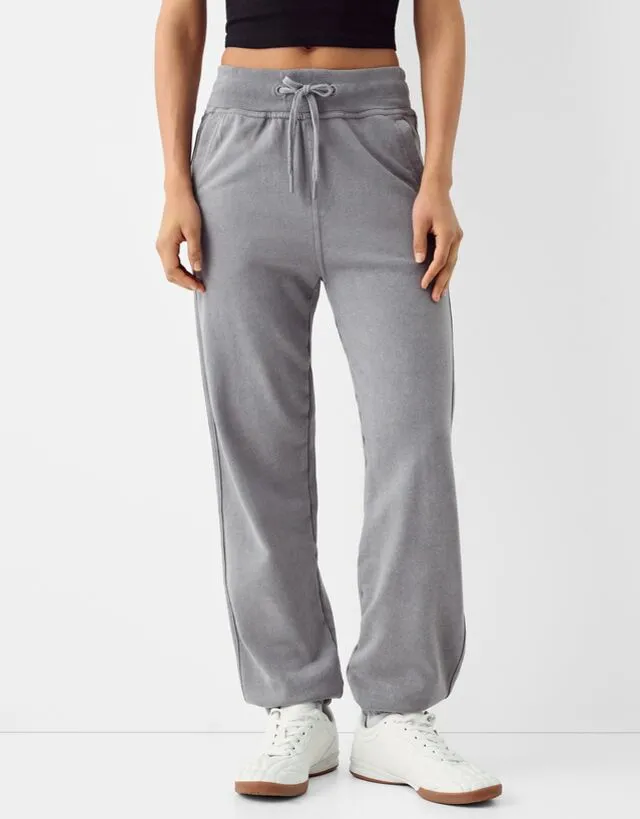 Bershka Pantaloni Jogger In Felpa Donna Xl Grigio