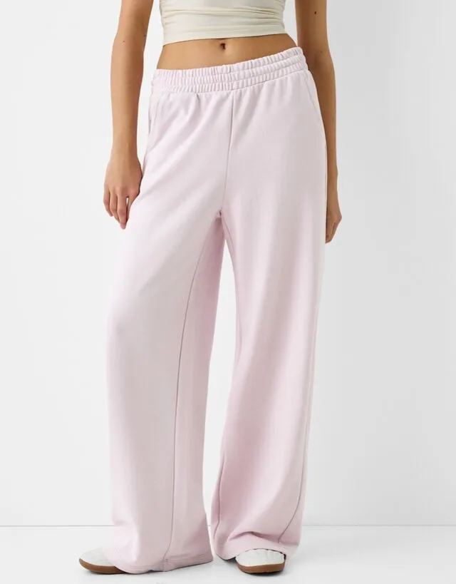 Bershka Pantaloni Wide Leg Felpa Donna M Viola