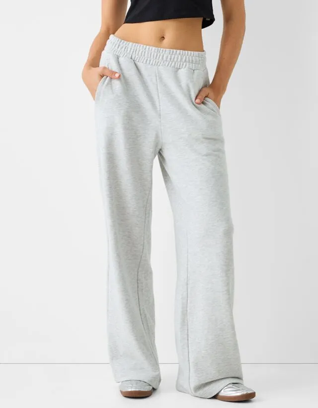 Bershka Pantaloni Wide Leg Felpa Donna M Grigio