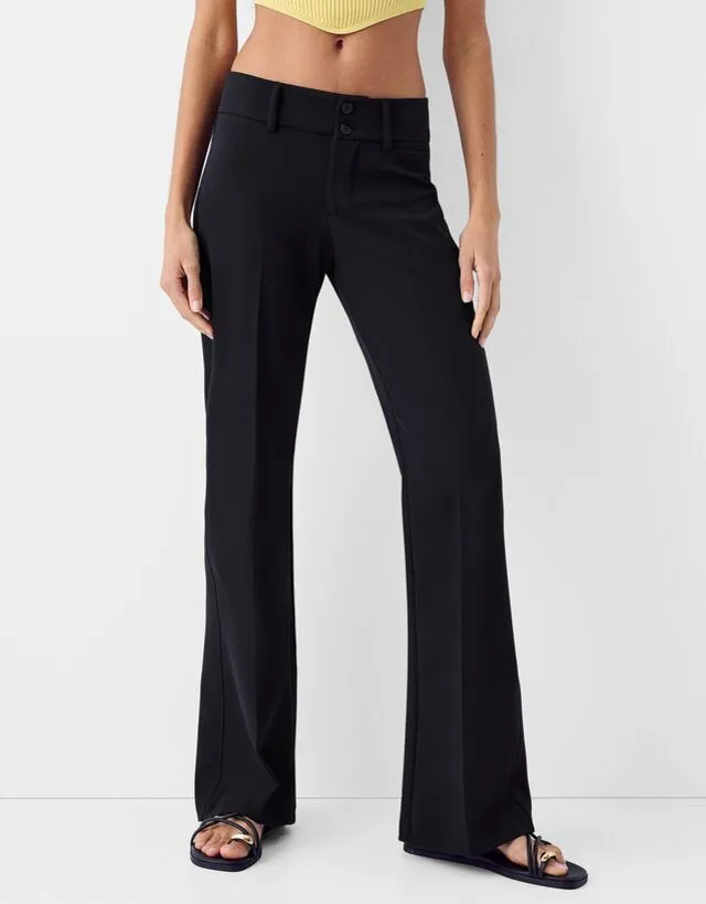 Bershka Pantaloni Flare Tailored Fit Donna 46 (Eu 42) Nero