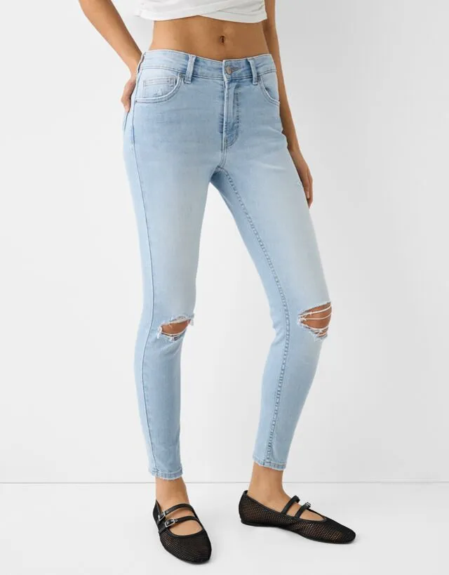 Bershka Jeans Skinny Low Waist Donna 46 (Eu 42) Azzurro Chiaro